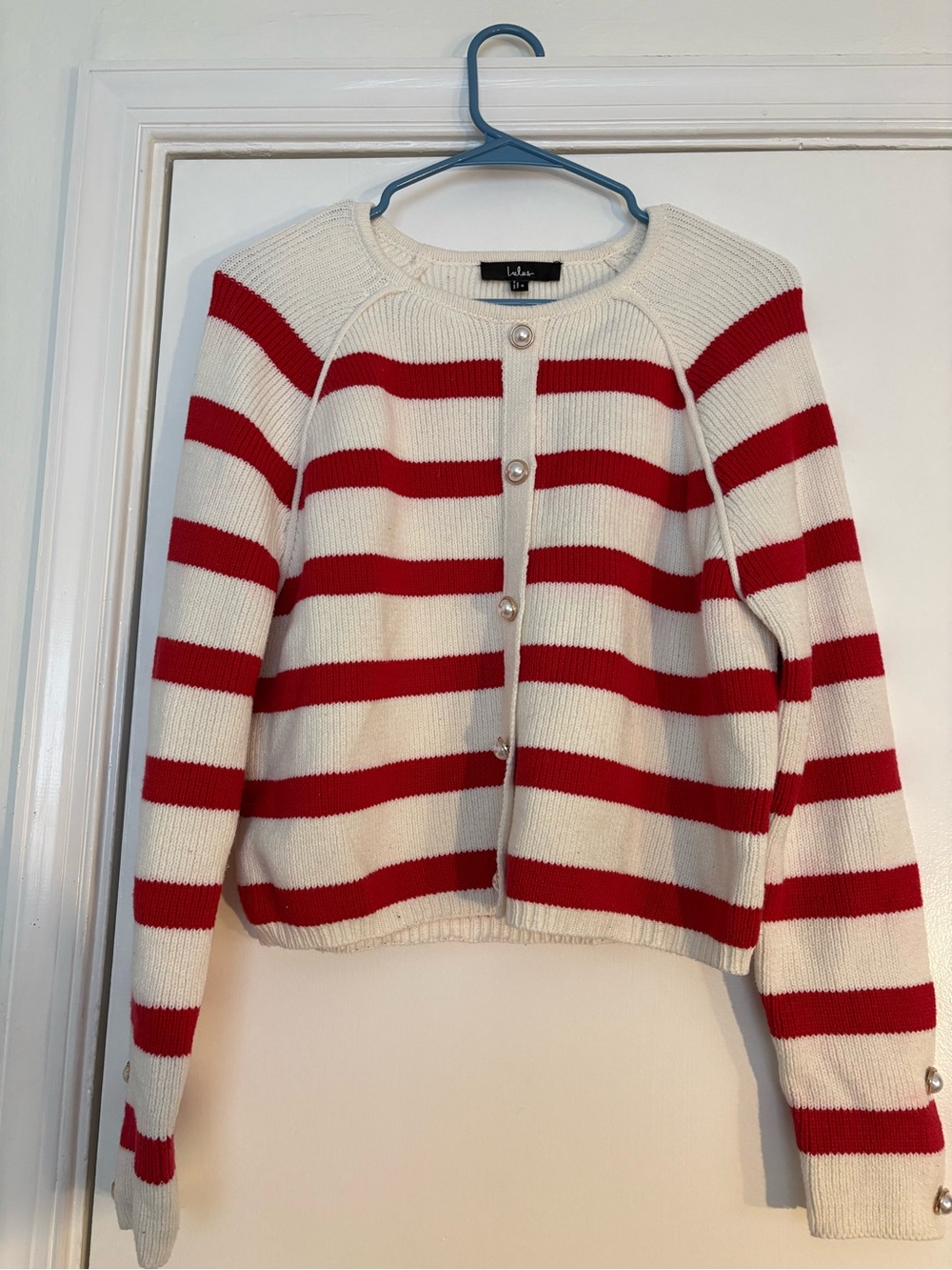 Lulus Red & Cream Stripe Button-Front Sweater